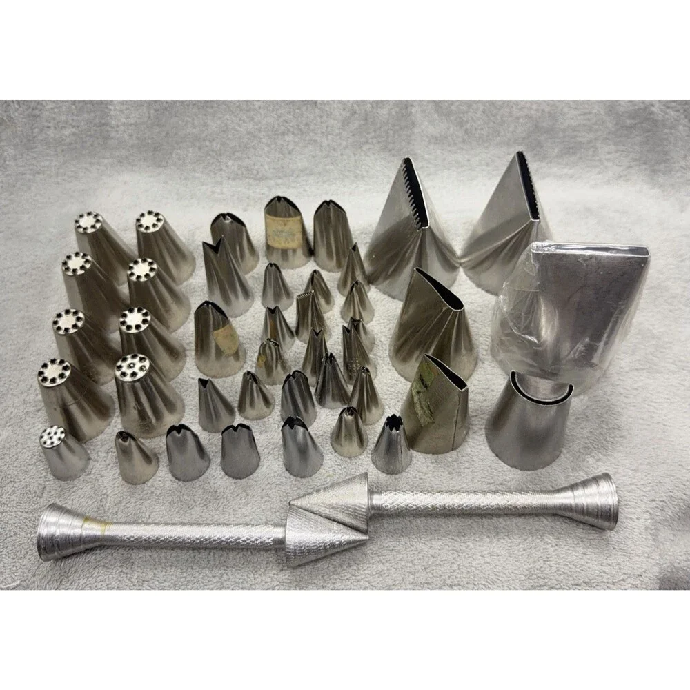 Milton & Ateco Icing and Fondant Nozzles Cake Decorating Tips Steel Lot of 45